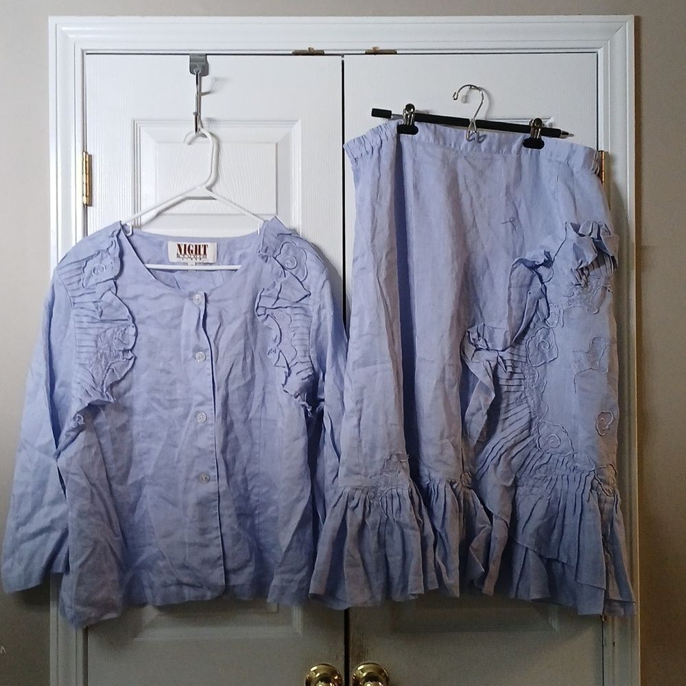 Night Studio Linen vintage ight lilac button down jacket and skirt set Sz 20